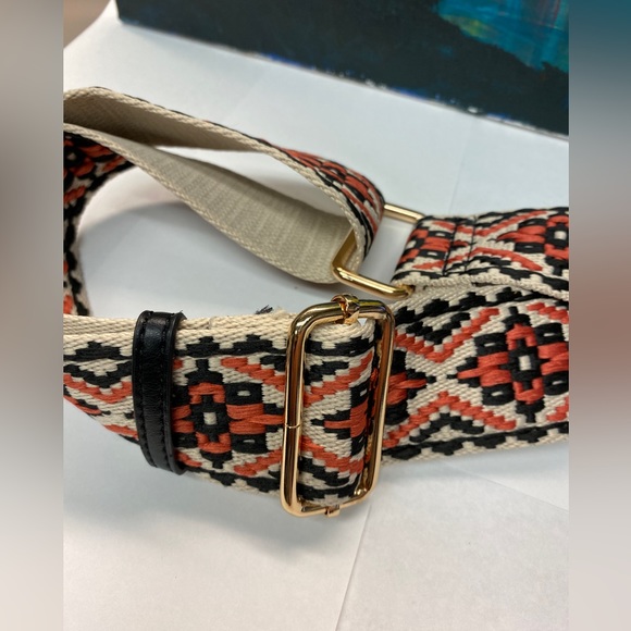 Black Muli-Colored Adjustable Crossbody Strap, Leather/Blended Cotton, GoldSnap - Picture 2 of 6